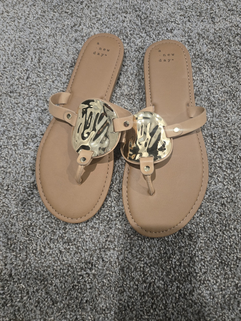 a new day Tan Gold Medallion Thong Sandals